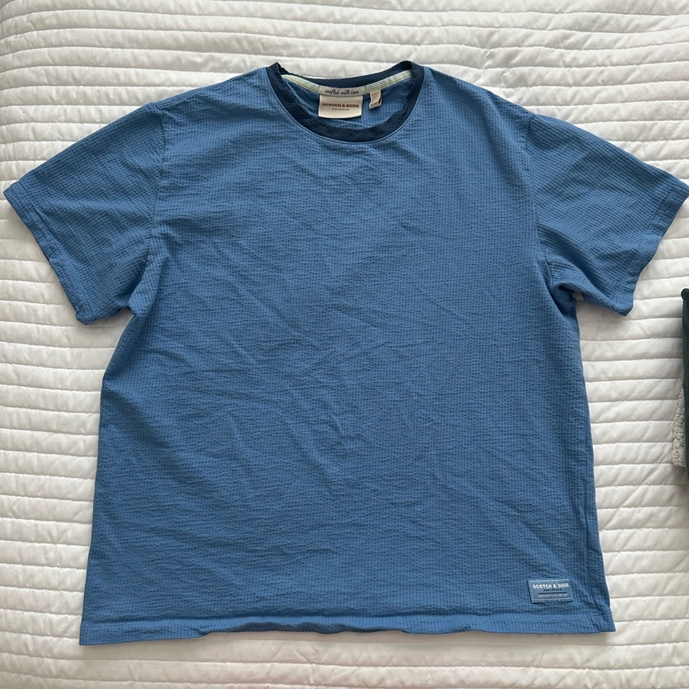 Scotch & Soda Sky Blue Textured Crewneck Tee